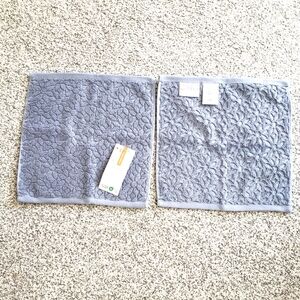 NWT 2 Washcloths Blue With Floral design By CARO